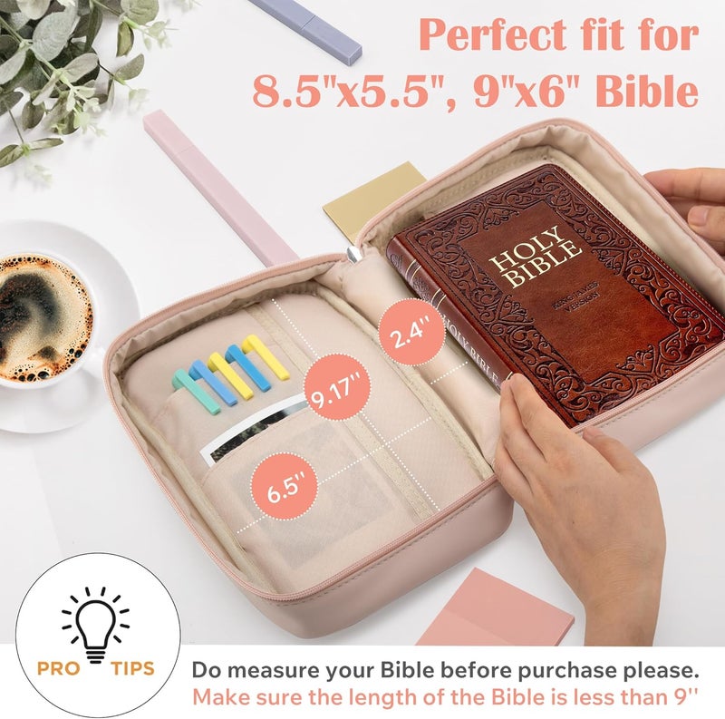 Aburbe Small Bible Cover Case for Women and Men, 9x6 PU Leather Bible Sleeve, Compact Travel Bible Carrier Bag with Front Pen Holders, Zipper Closure, Inner Pockets - Beige - Image 2